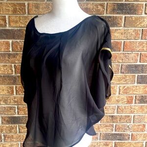 Elegant Black Sheer Women's Top with gold sequin accents 🖤🖤